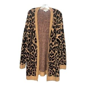 Chic Leopard Print Knit Shrug Cardigan Cozy Stylish Trendy Layering Piece Medium